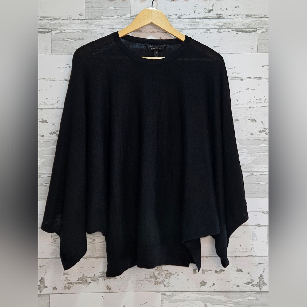 BCBG Maxazria Womens Sweater XSmall Black Merino Wool Oversized Dolman Sleeve